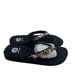 Yellow Box Doris Black Rhinestone Platform Flip Flops Sandals Multi Gem Women 11